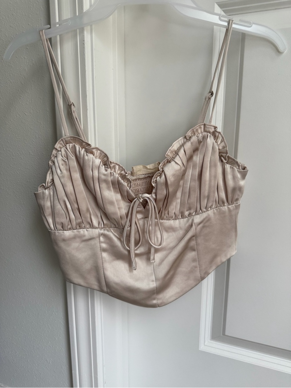 Satin Ruched Drawstring Crop Cami